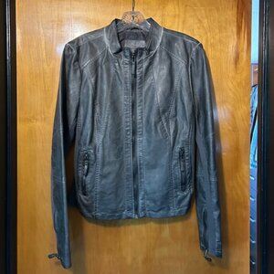 Vegan Leather Jacket Grey Size Large